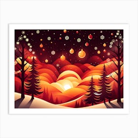 Christmas red Winter Landscape In The Mountains, Christmas days, Christmas concept art, Christmas vector art, Vector Art, Christmas art, Christmas, Christmas trees 2 Art Print