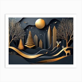 3d Modern Night Landscape with Colorful Mountains Art Print