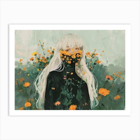 Girl In Flowers Art Print