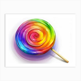 Rainbow Swirl Lollipop On A White Background Art Print