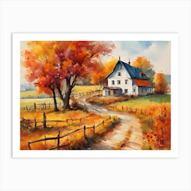 Autumn Landscape Farmhouse Art Print