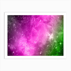 Green, Pink Black Galaxy Space Background Art Print