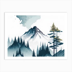 Mountain And Forest In Minimalist Watercolor Horizontal Composition 414 Art Print