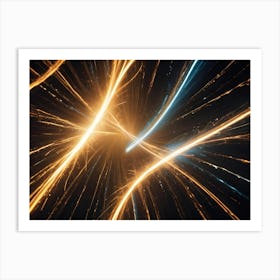 A Black Background With Two Bright, Glowing, Golden Lines Swirling Across The Center, Resembling Energy Streams Or A Futuristic Portal Art Print