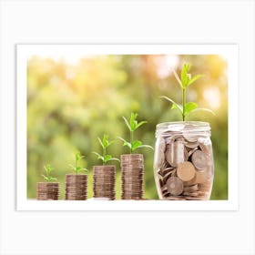 Jar Of Coins With A Plant Art Print