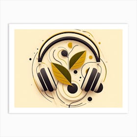 Abstract of Headphones on yellow background Art Print