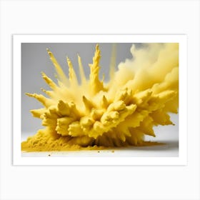 Yellow Powder Explosion On White Background Art Print