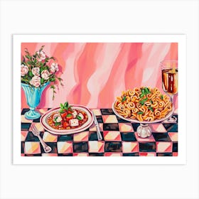 Mediterranean Food Selection Pink Checkerboard 5 Art Print