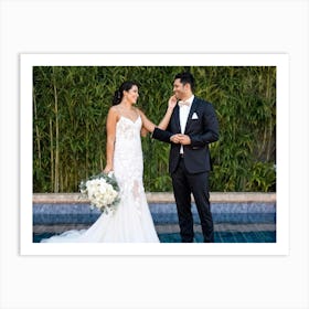 A Couple Sharing A Moment Of Joy During Their Honeymoon Bride In A Flowing White Dress And Groom In Art Print