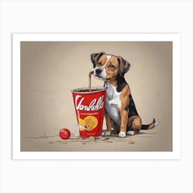 Dog Drinking From A Can Art Print