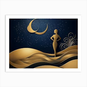 Woman Body Silhouette Standing on Golden Dunes 2 Art Print