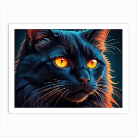 Portrait Of A Black Cat With Bright, Glowing Orange Eyes Art Print