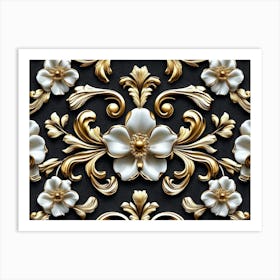 Gold Floral Wallpaper 4 Art Print