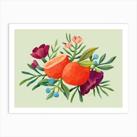 Oranges With Flowers Art Print