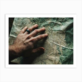 Man'S Hand On A Map 1 Art Print