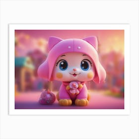 Cute Pink Cartoon In Dreamland 3d Rendering Generated By Ai Art Print