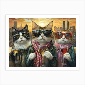 City Cats With Wine 2 Art Print