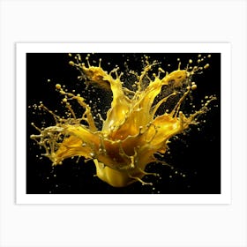 Dynamic Yellow Liquid Splash On Black Background 1 Art Print