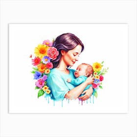 Mother With Flowers Art Print