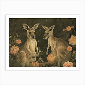 Floral Animal Illustration Kangaroo 1 Art Print