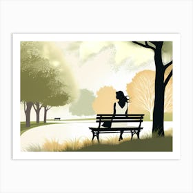 Woman Sitting On Park Bench 07 Vector art Art Print