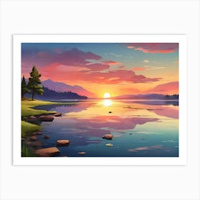 Sunset By The Lake 3 Art Print