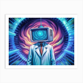 Man With Tv Head In Front Of Space Portal Art Print