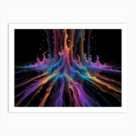 A Close Up Shot Of A Colorful Paint Explosion Against A Black Background Art Print