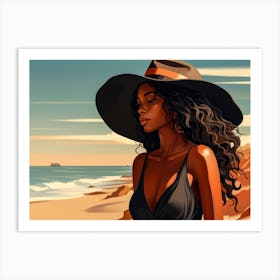 Illustration of an African American woman at the beach 63 Art Print