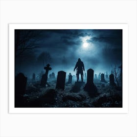 Death Fear Rising Full Fog Gravestone Dark Night Evil Background Holiday Horror Undead (31) Art Print