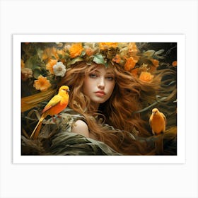 Muse With Floral Crown In A Whimsical World Art Print