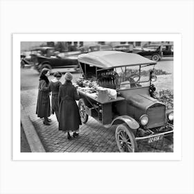 Food Truck, Vintage Black and White Old Photo Art Print