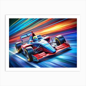 Red Formula One Race Car Speeding On A Track Art Print