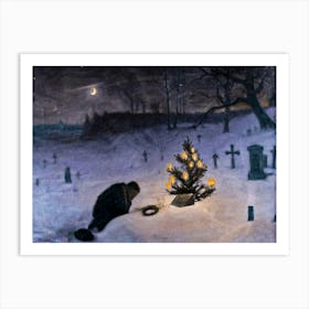 Otto Hesselbom, Christmas Eve at the Grave, 1896. Art Print