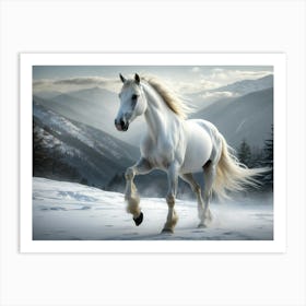 White Horse In The Snow Art Print