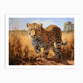 African Leopard Stealthily Stalking Prey Realism 3 Art Print