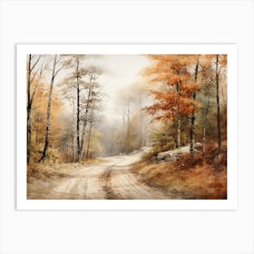 A Painting Of Country Road Through Woods In Autumn 56 Art Print