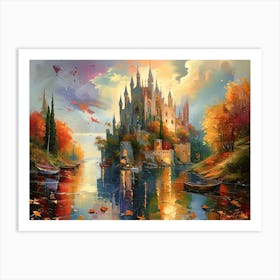 A Fantastic Castle On A Magical Lake Art Print