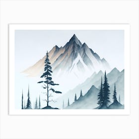 Mountain And Forest In Minimalist Watercolor Horizontal Composition 29 Art Print