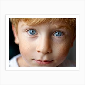 Close Up Portrait Of A Strawberry Blond Young Boy With Blue Eyes Expressive Freckles Prominent Nos 1 Art Print