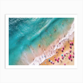 Aerial View Beach Club Pink Umbrellas Summer Photography Art Print