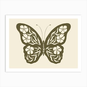 Folk Art Butterfly 01 - Woodland Green Art Print