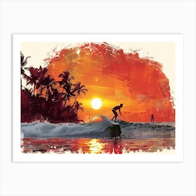 Surfer At Sunset 2 Art Print