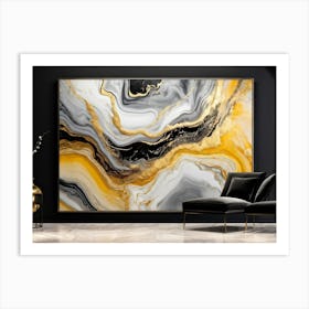 Abstract Art Featuring Liquid Marble Patterns Flowing Together In A Dance Of Grey Black Yellow G (3) Art Print