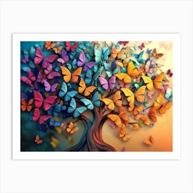 Background Of The Fantastic Butterfly Tree Art Print