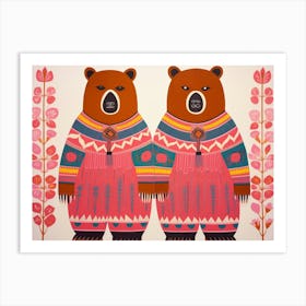 Grizzly Bear 4 Folk Style Animal Illustration Art Print