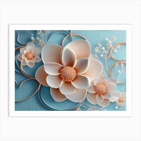 3d Flower with Circles Rendering Art Illustration, 3d Flower Art Art Print