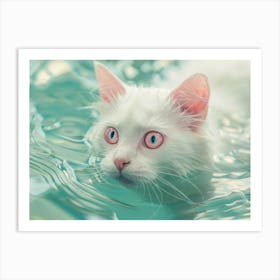 White Cat In Water 1 Art Print