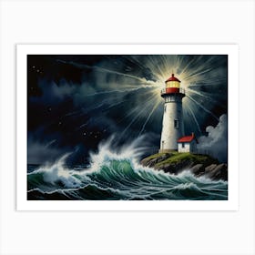 Lighthouse At Night Art Print