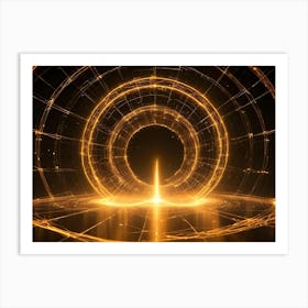 A Glowing Golden Portal Made Up Of Concentric Circles And Lines, Symbolizing A Gateway To The Unknown, A Virtual Space, Or A New Era Art Print